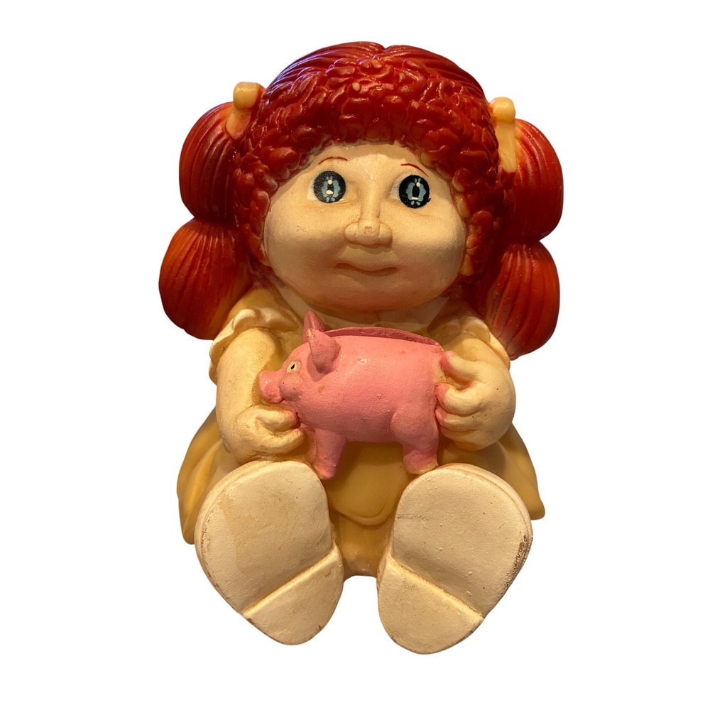 Vintage 1983 Cabbage Patch Kids Vinyl Piggy Bank Red Hair Girl Yell‎ Dress 1980s